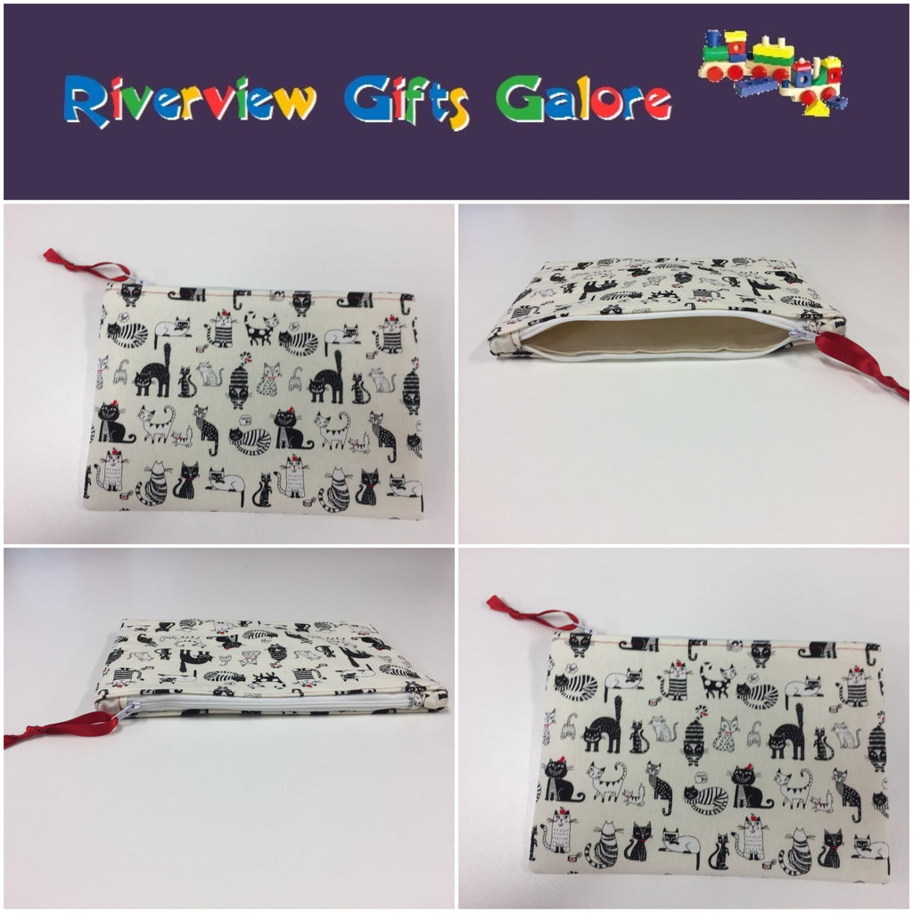 Zip Clutch - Cats White