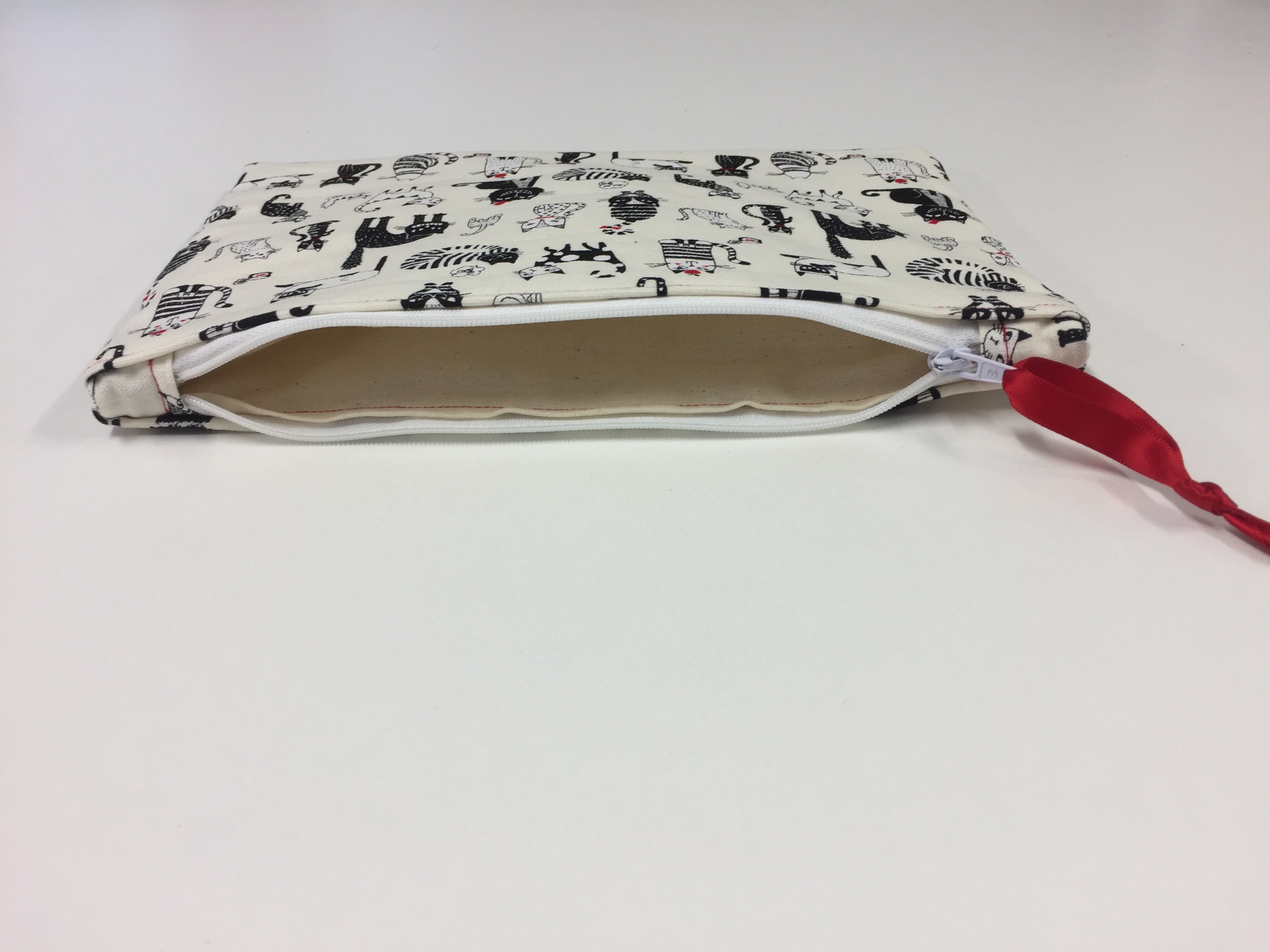 Zip Clutch - Cats White