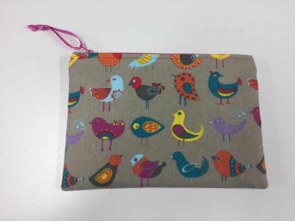 Zip Clutch - Birds Taupe