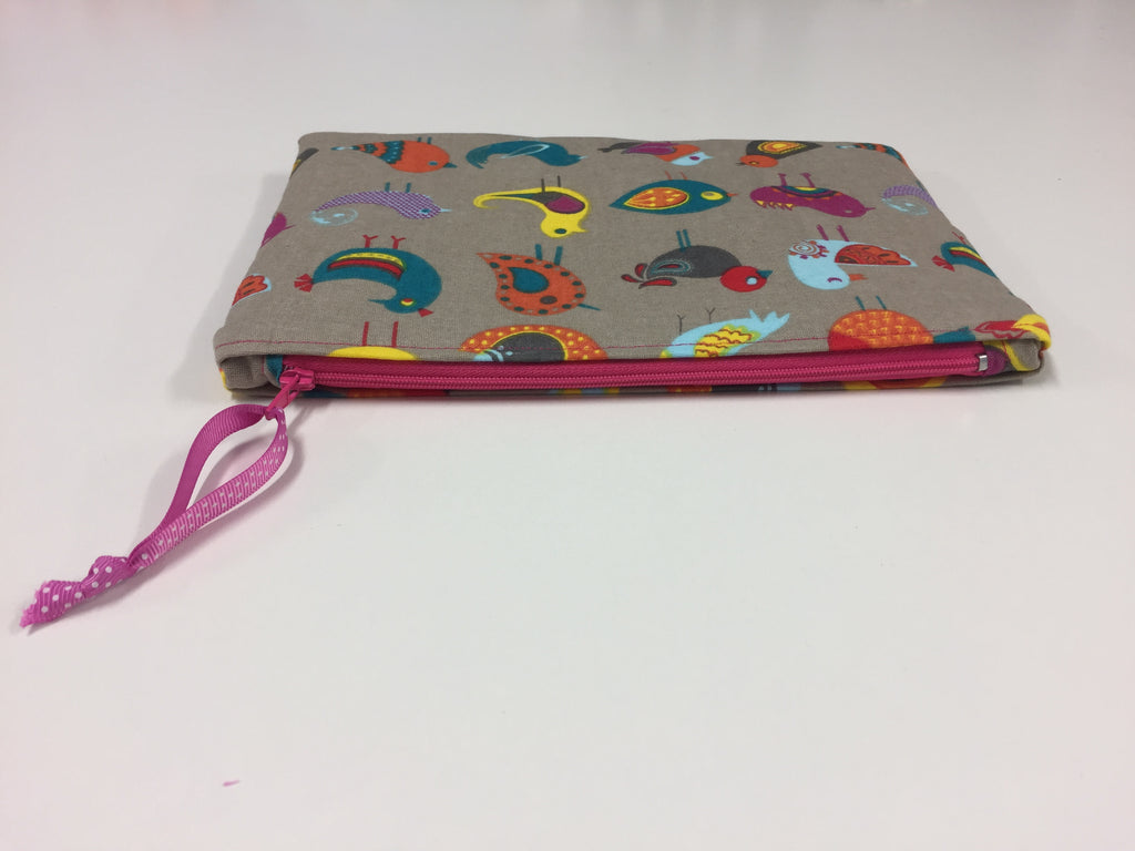 Zip Clutch - Birds Taupe