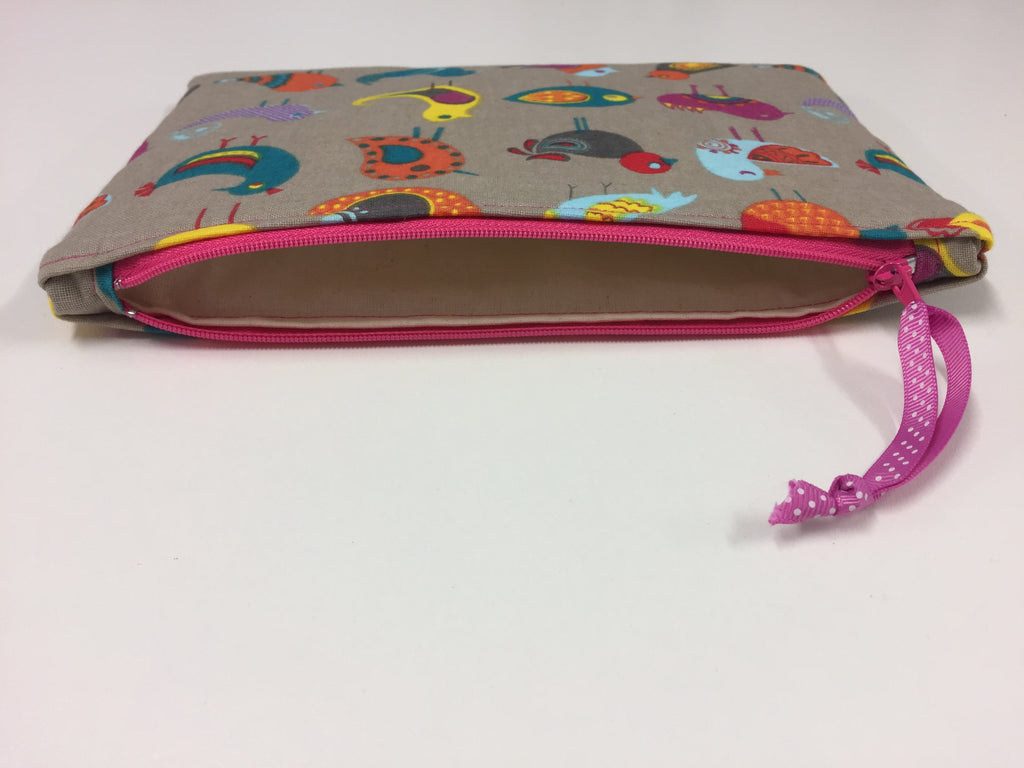 Zip Clutch - Birds Taupe