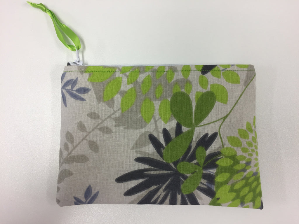 Zip Clutch - Lime Grey Flowers