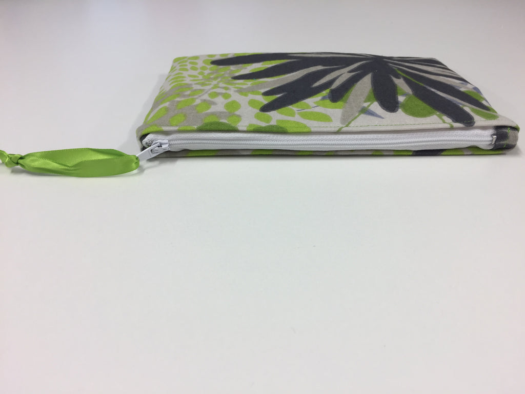 Zip Clutch - Lime Grey Flowers