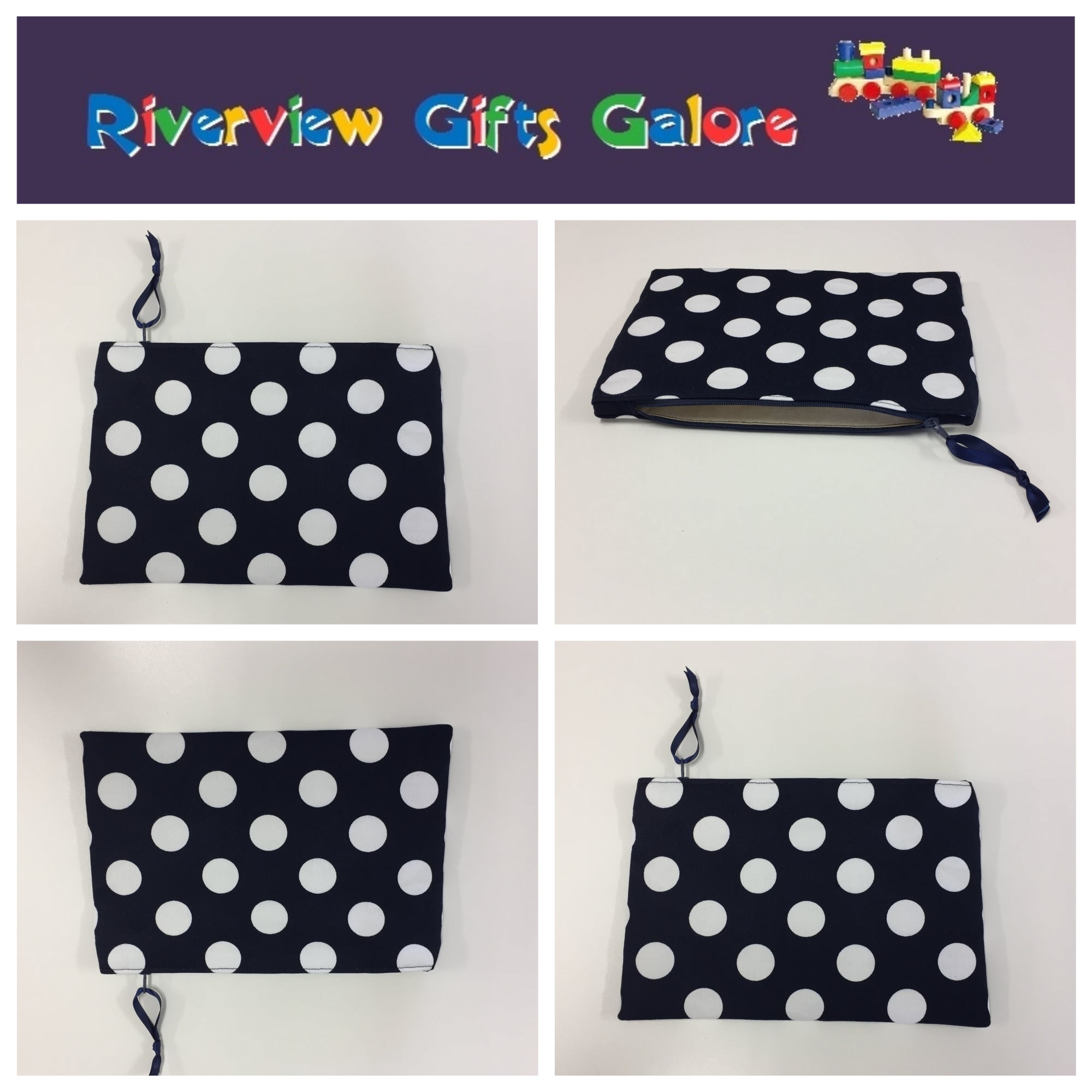 Zip Clutch - Navy Spot