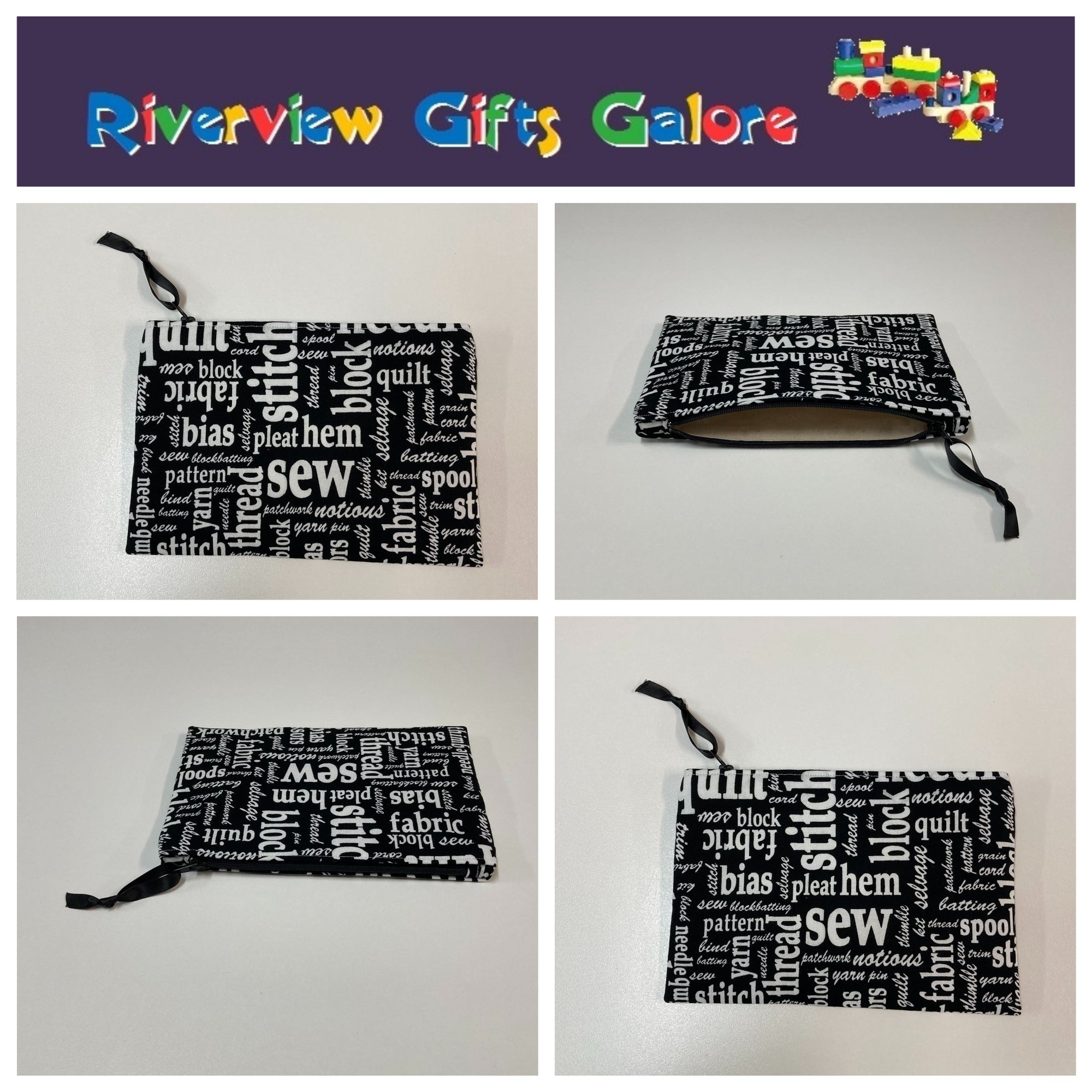 Zip Clutch - Sewing Words on Black