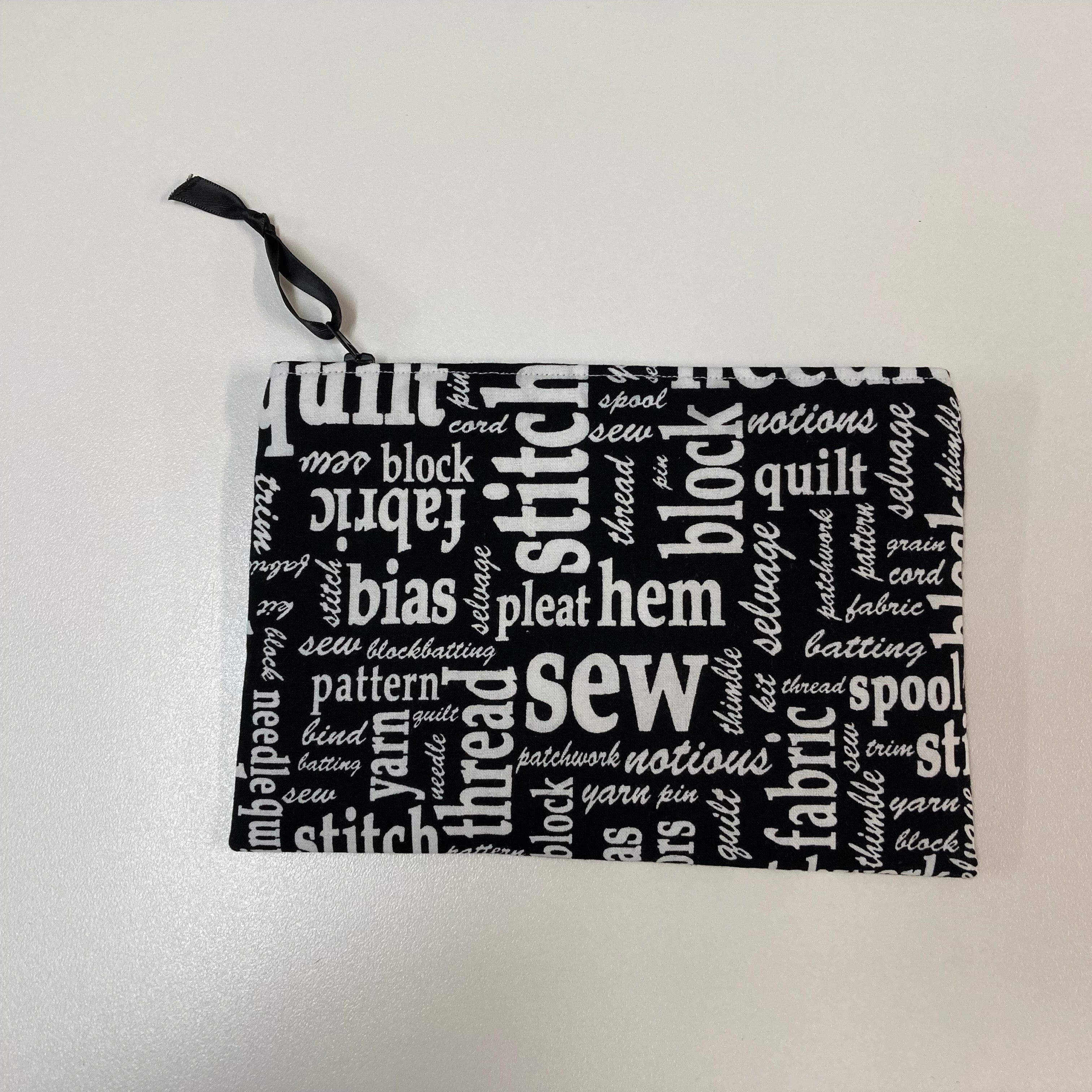 Zip Clutch - Sewing Words on Black