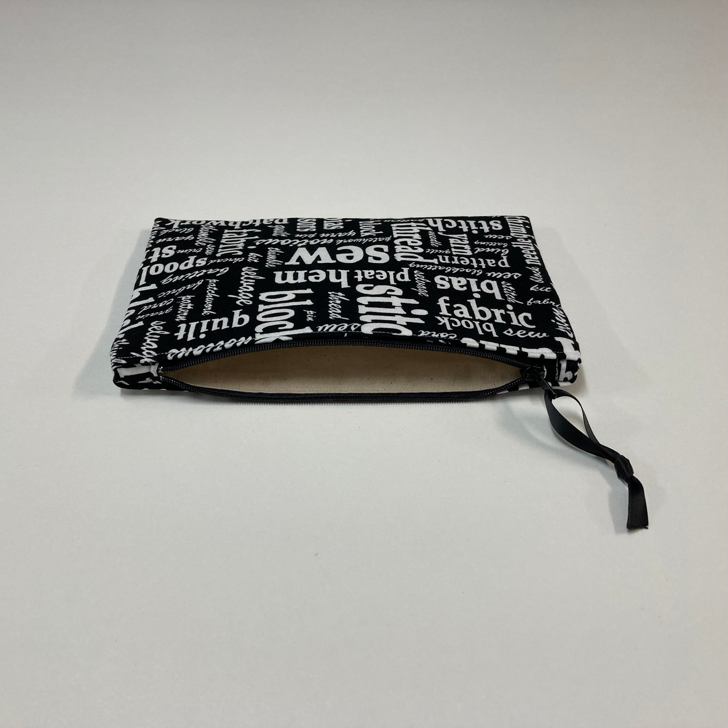 Zip Clutch - Sewing Words on Black