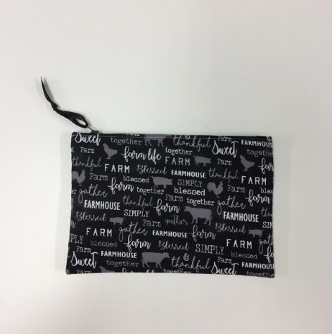 Zip Clutch - Farm Sweet Farm - Charcoal