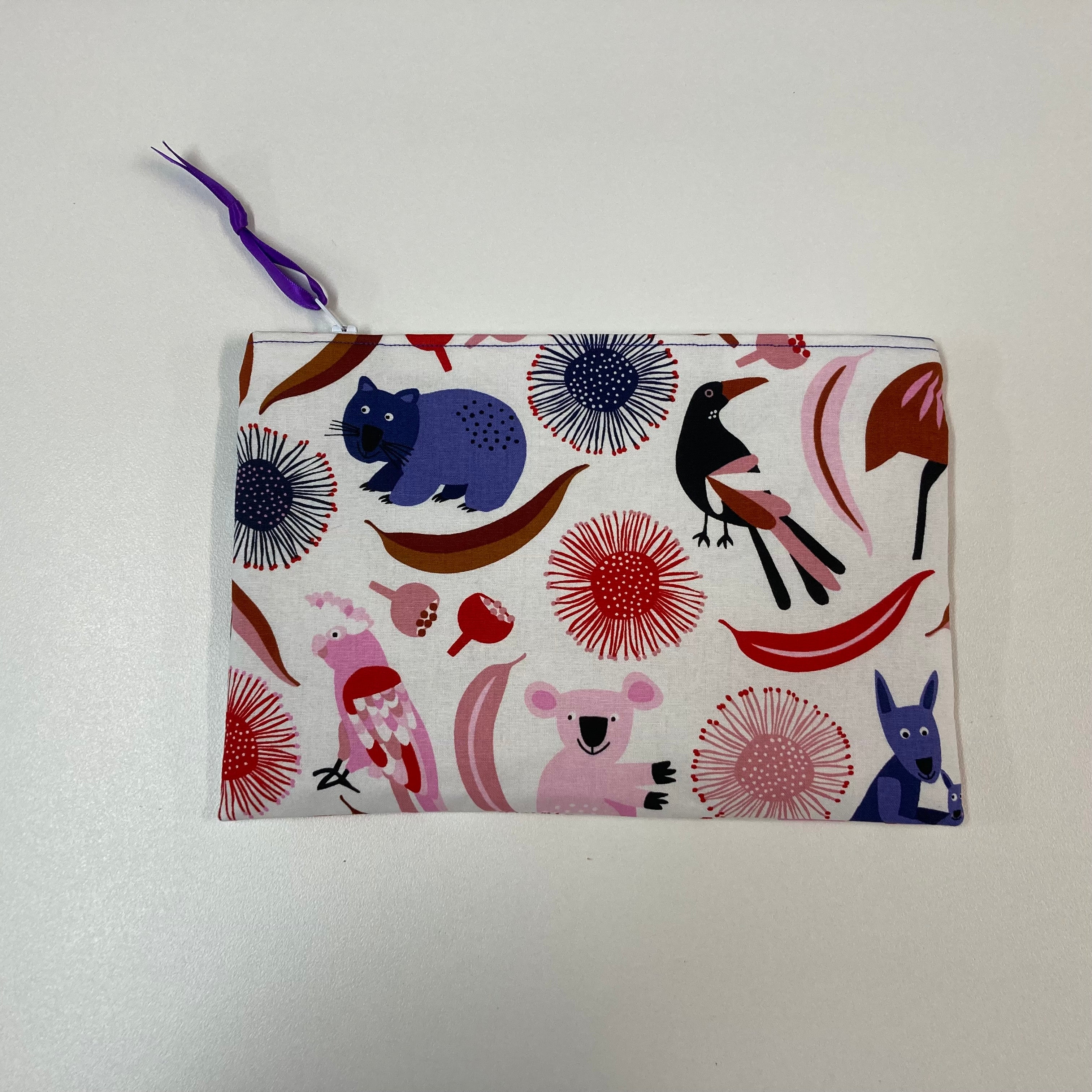 Zip Clutch - Australian Animals on White