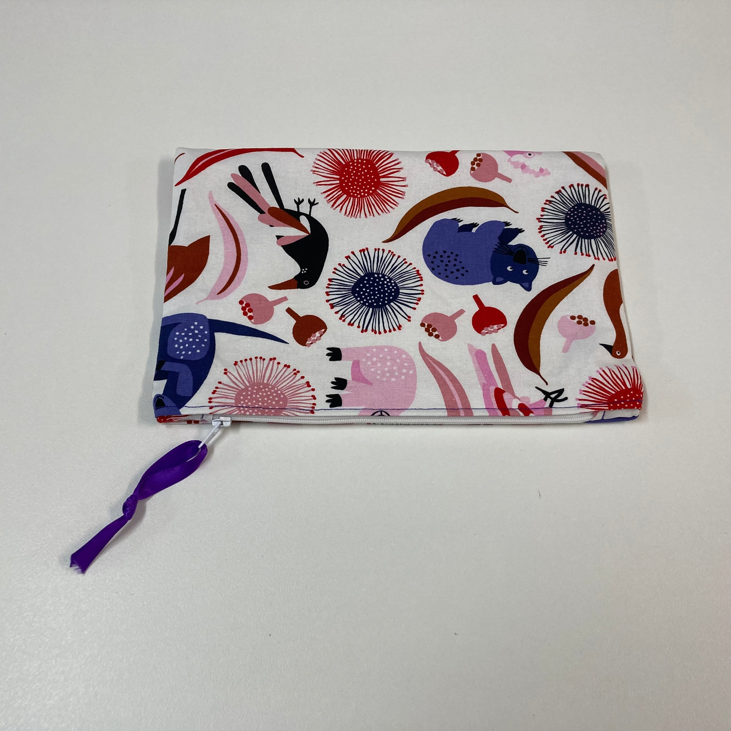 Zip Clutch - Australian Animals on White
