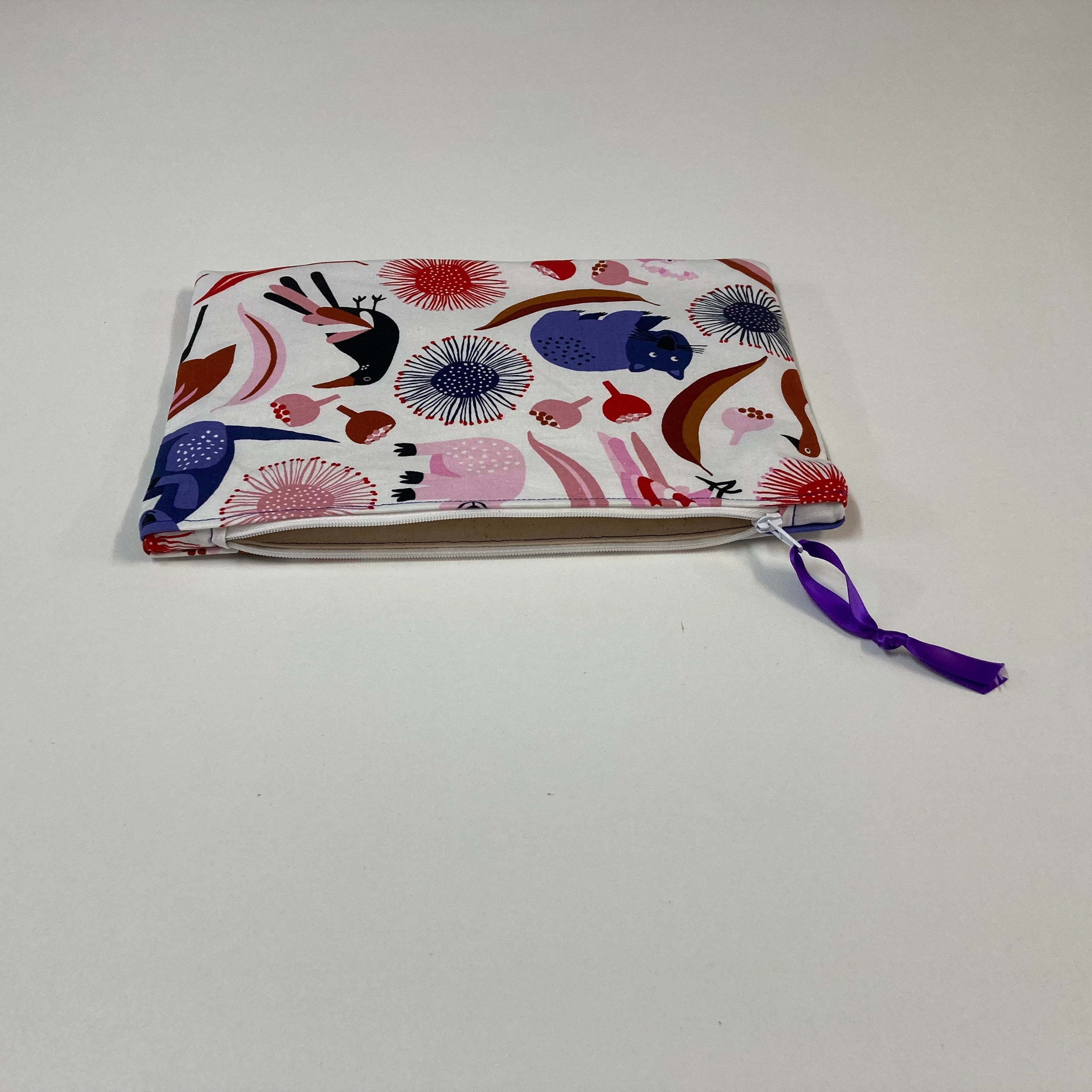 Zip Clutch - Australian Animals on White