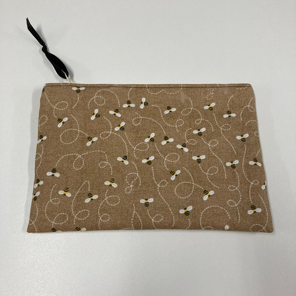 Zip Clutch - Bees on Taupe