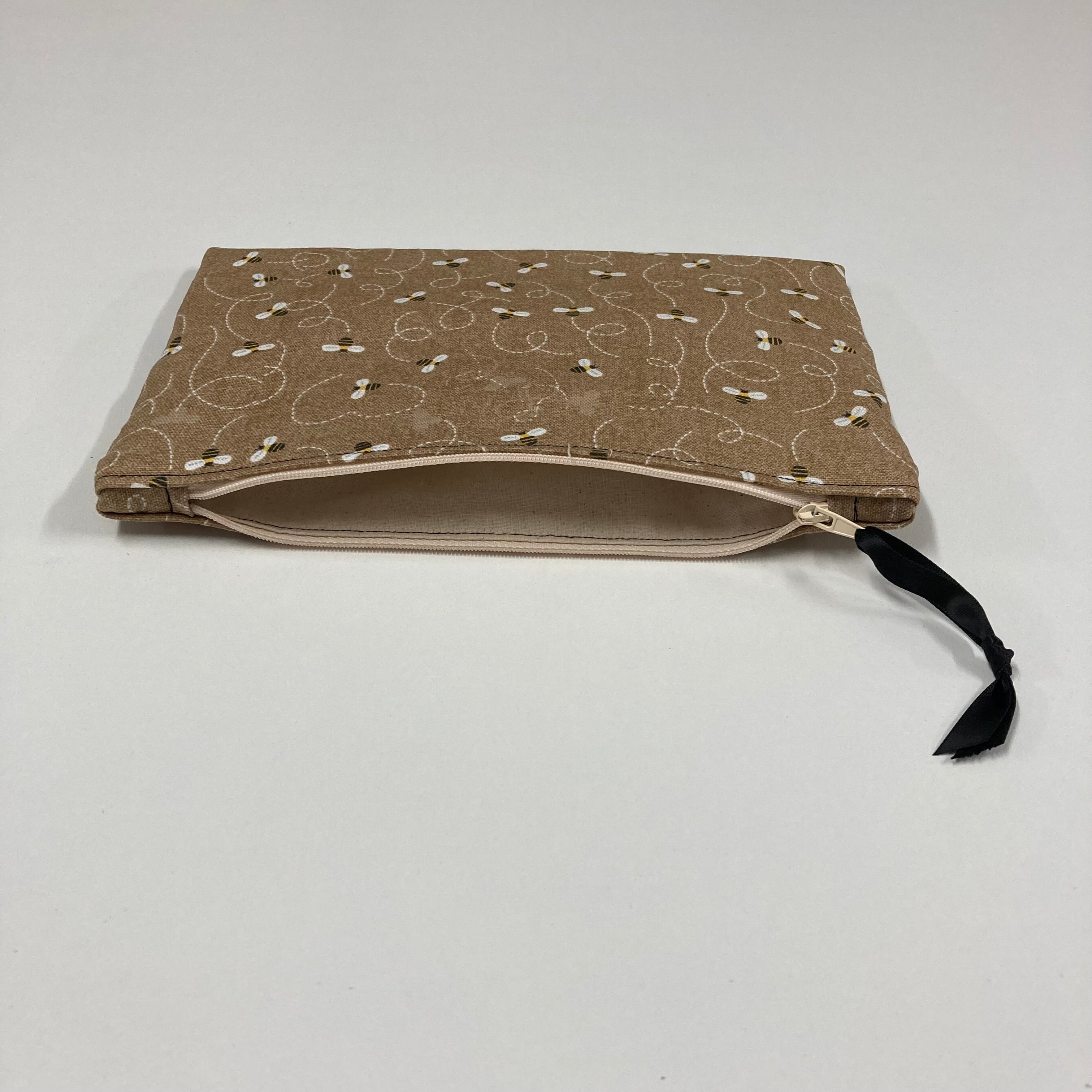 Zip Clutch - Bees on Taupe