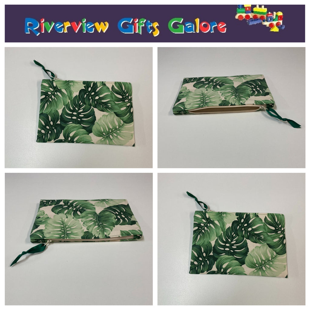 Zip Clutch - Leaves on Cream