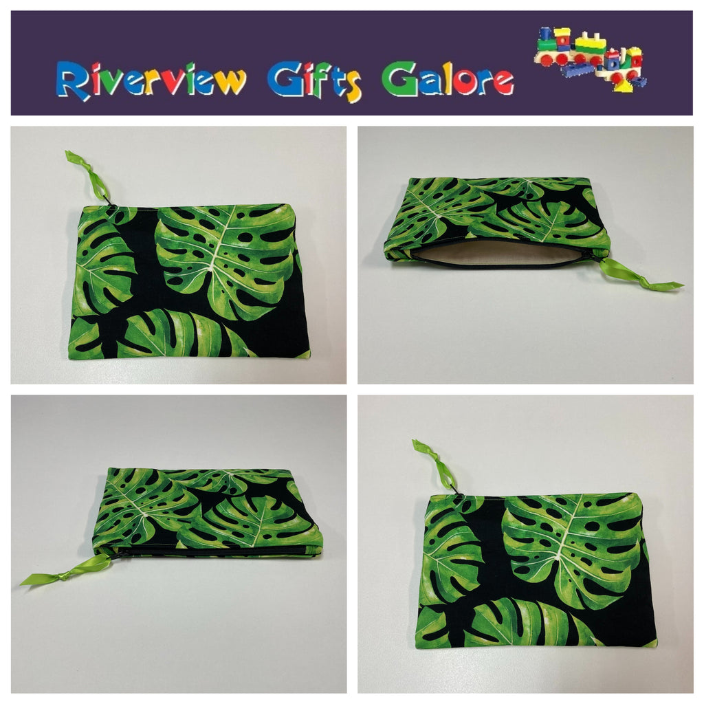 Zip Clutch - Leaves on Black