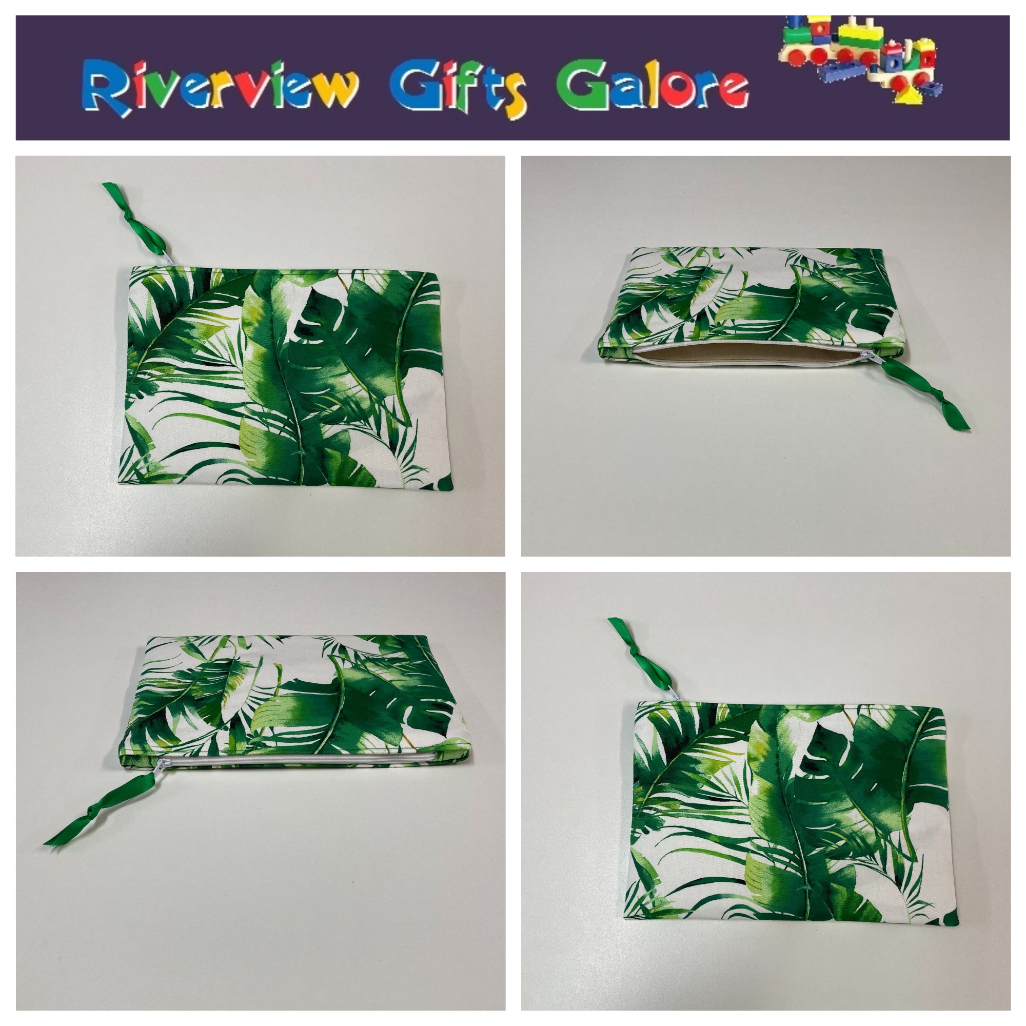 Zip Clutch - Tropical Leaves on White