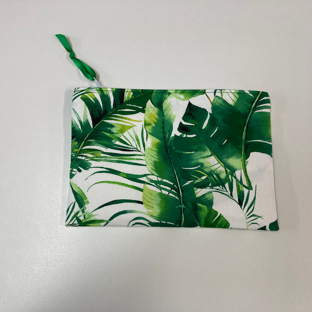 Zip Clutch - Tropical Leaves on White