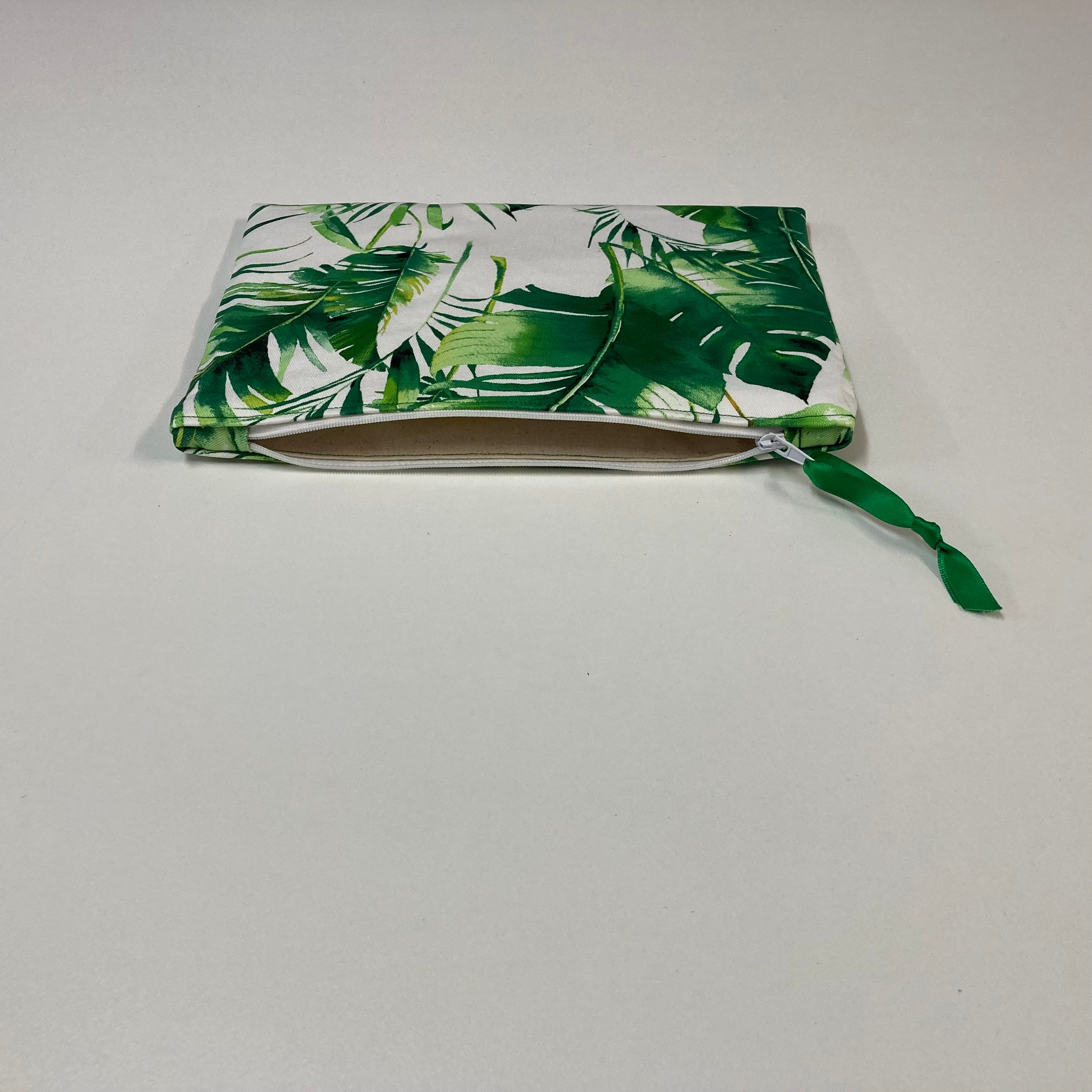 Zip Clutch - Tropical Leaves on White