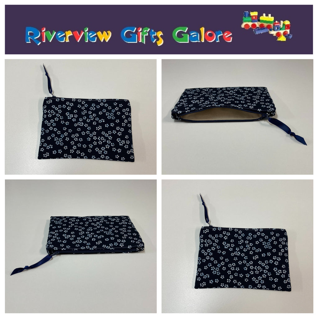 Zip Clutch - White Flowers on Ink
