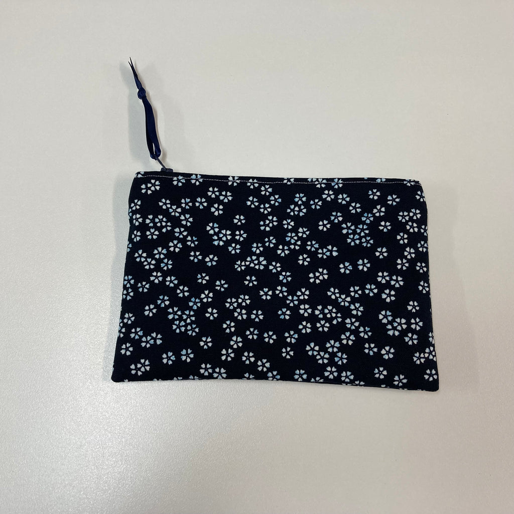 Zip Clutch - White Flowers on Ink