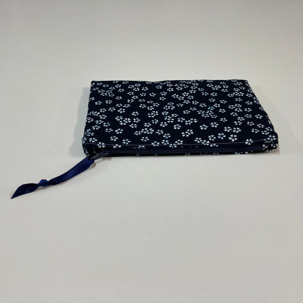 Zip Clutch - White Flowers on Ink