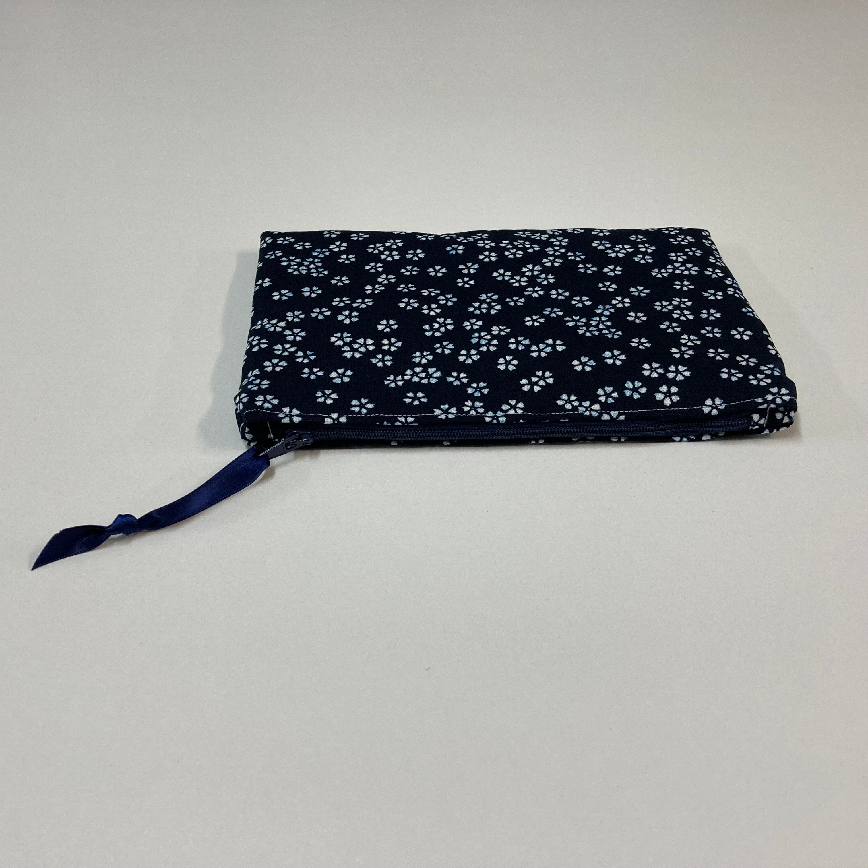 Zip Clutch - White Flowers on Ink