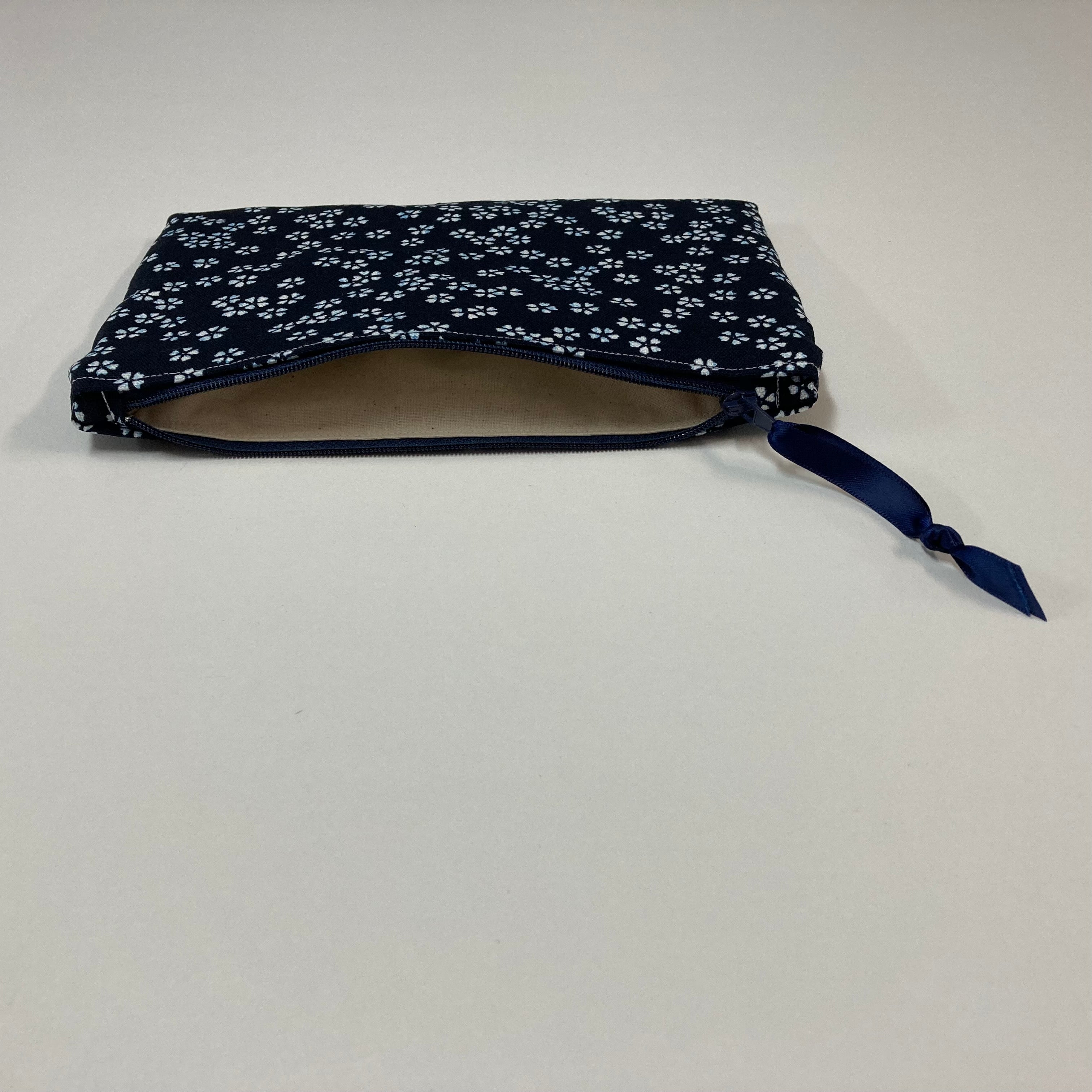 Zip Clutch - White Flowers on Ink