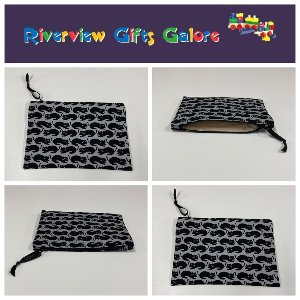 Zip Clutch - Black Cats on Dark Grey