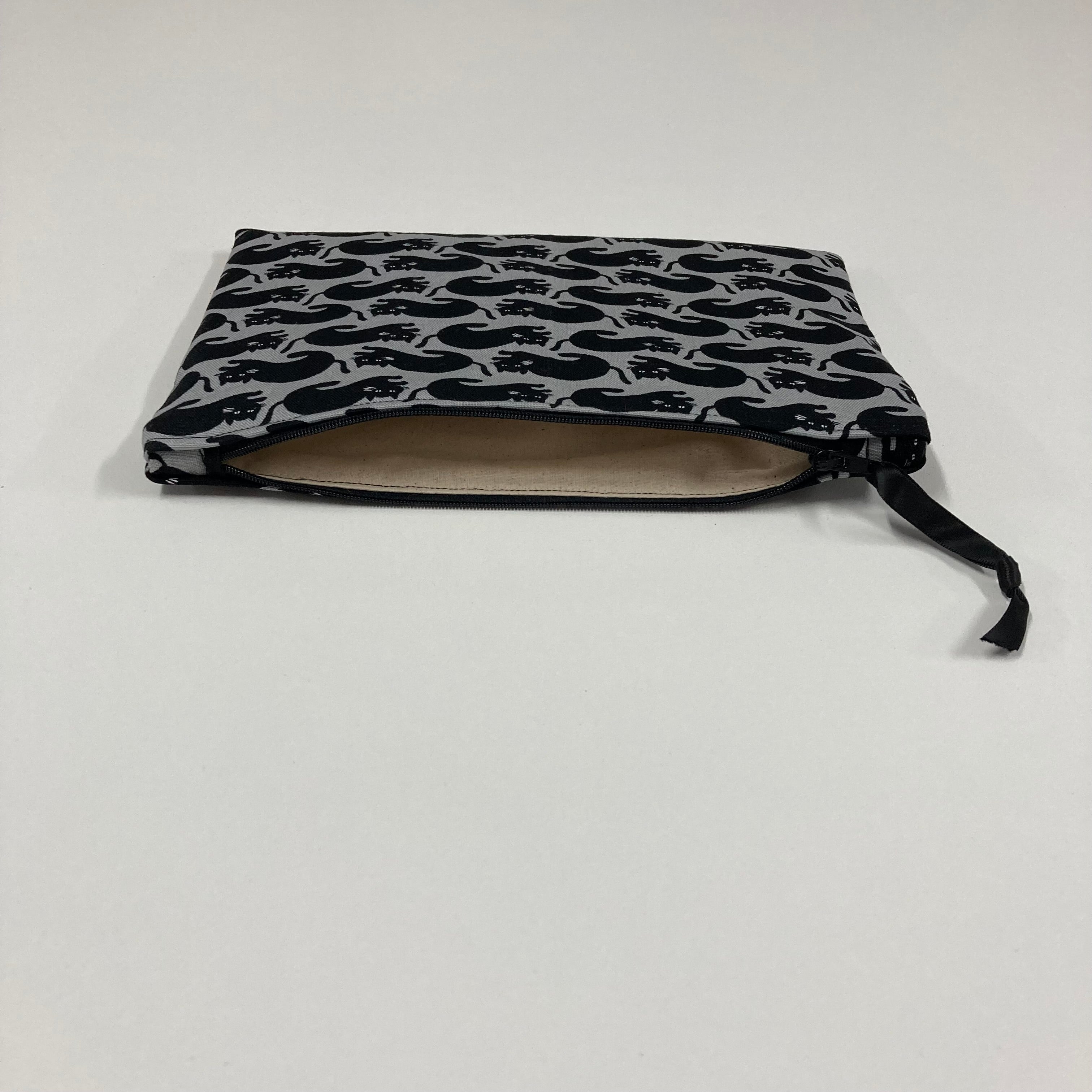 Zip Clutch - Black Cats on Dark Grey