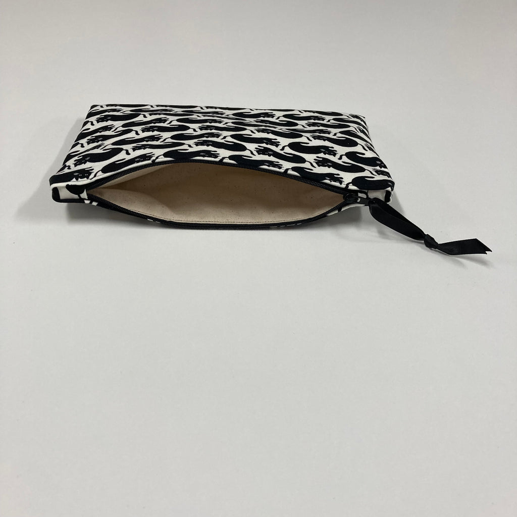 Zip Clutch - Black Cats on White