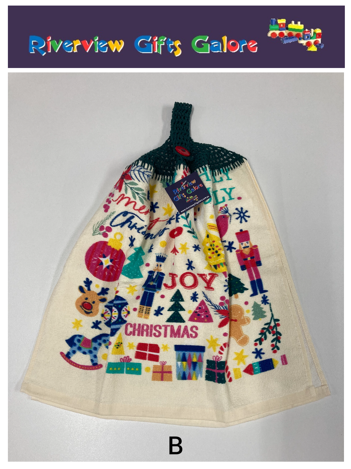 Crochet Top Hand Towel / Tea Towel (Double Thickness) - Christmas Joy
