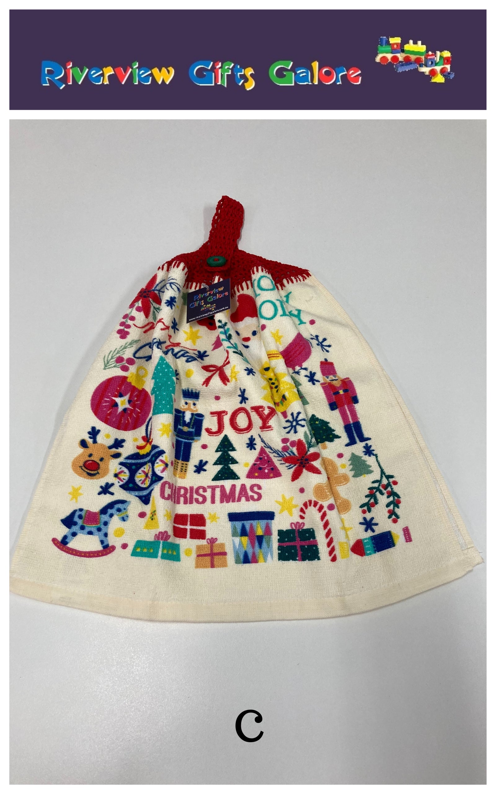 Crochet Top Hand Towel / Tea Towel (Double Thickness) - Christmas Joy