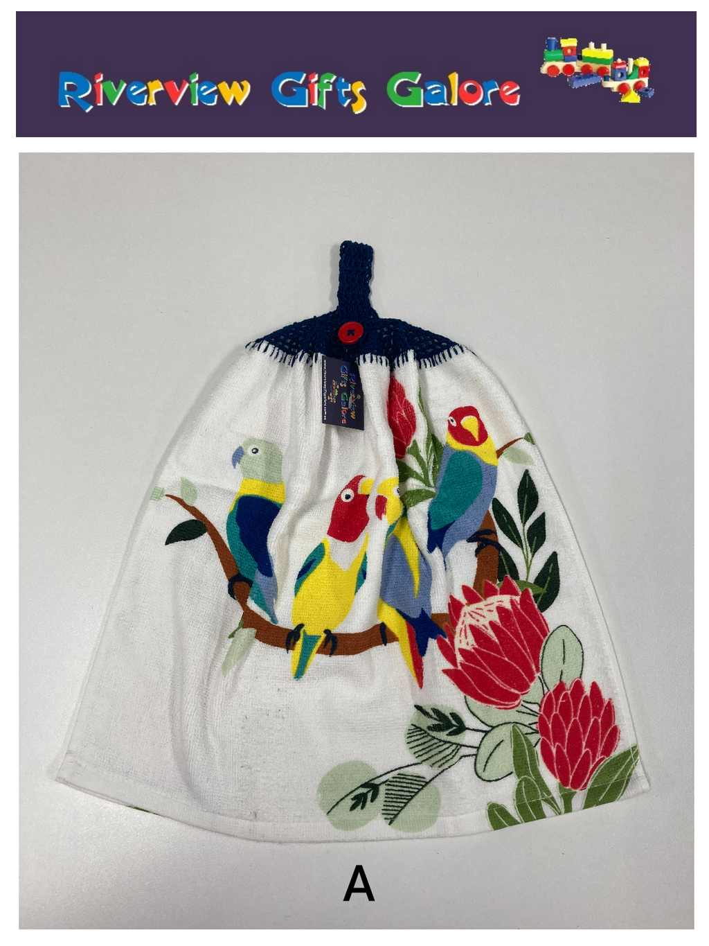 Crochet Top Hand Towel / Tea Towel (Double Thickness) - Parrots