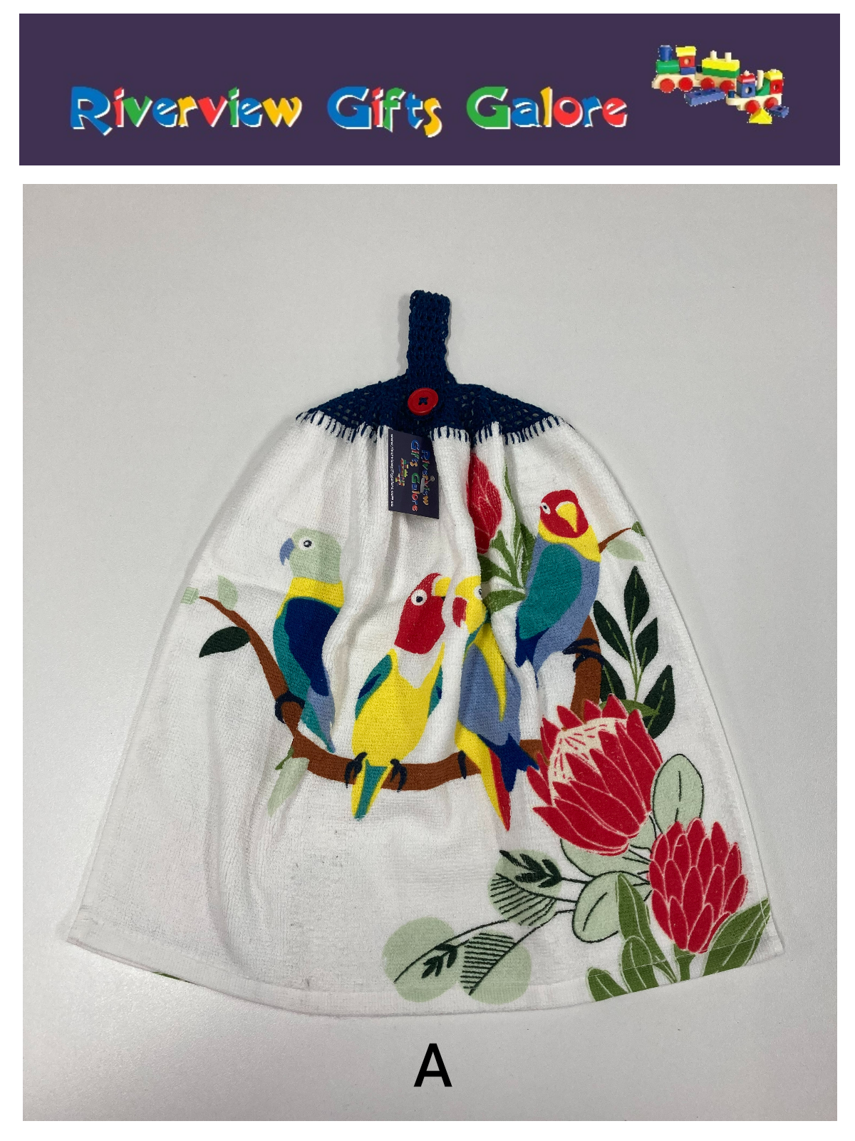 Crochet Top Hand Towel / Tea Towel (Double Thickness) - Parrots