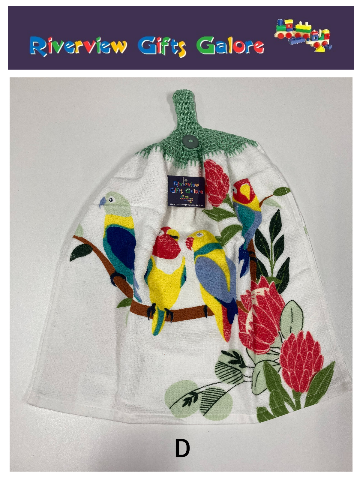 Crochet Top Hand Towel / Tea Towel (Double Thickness) - Parrots