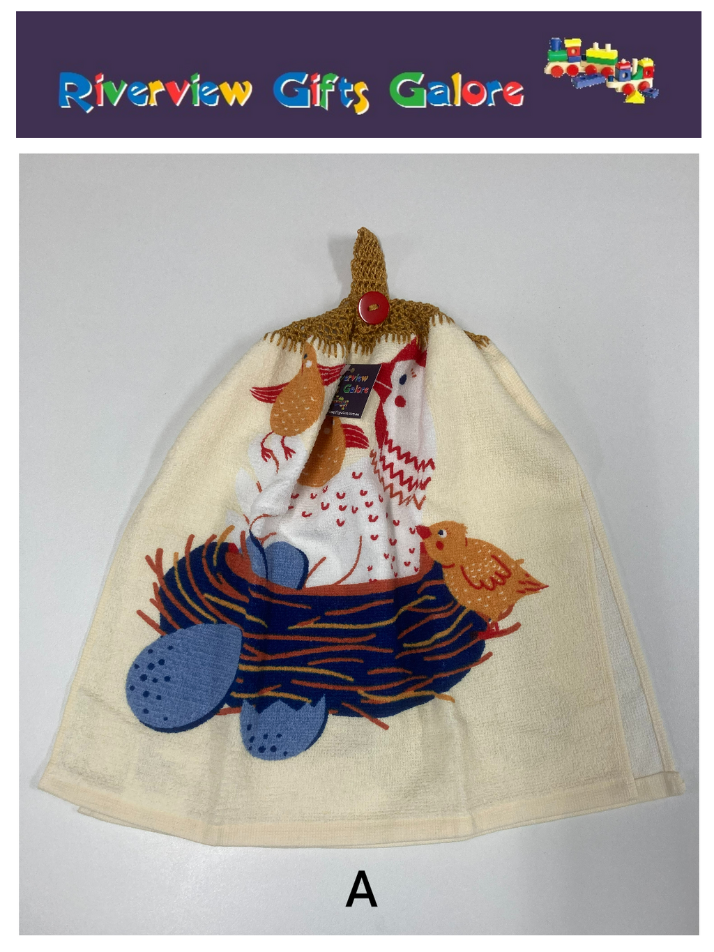 Crochet Top Hand Towel / Tea Towel (Double Thickness) - Chickens