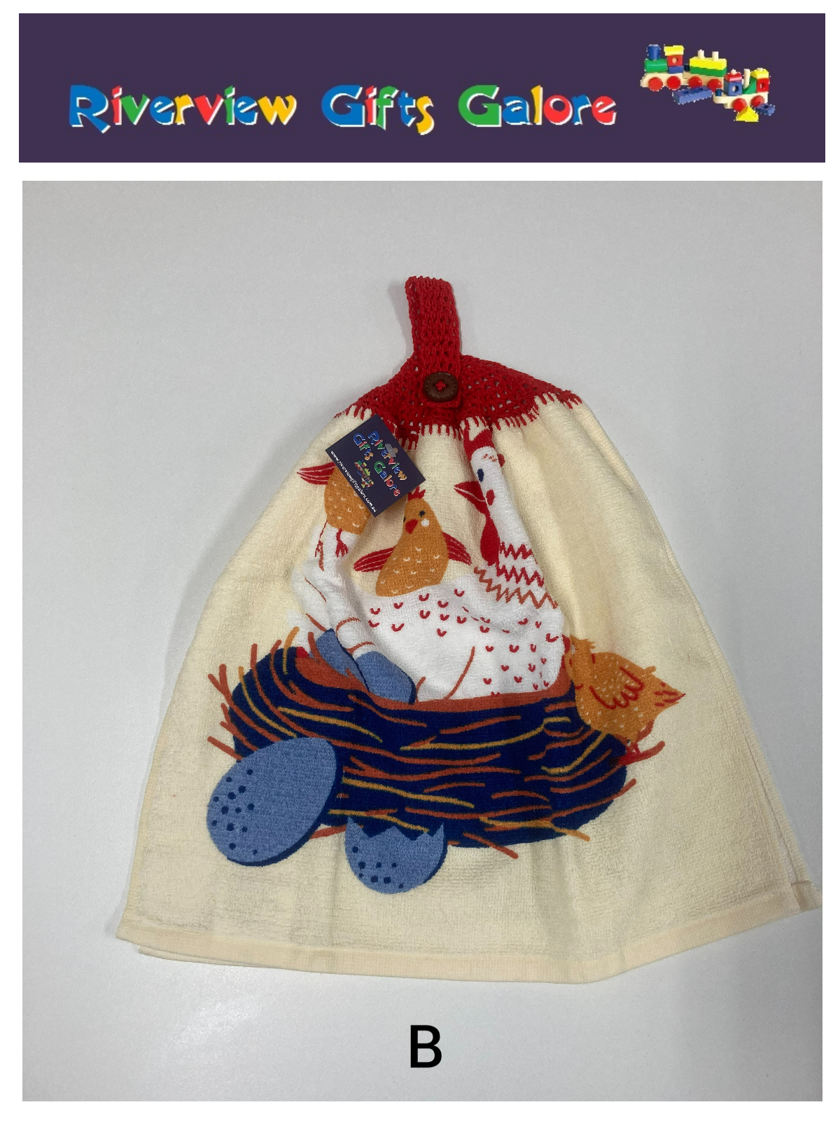 Crochet Top Hand Towel / Tea Towel (Double Thickness) - Chickens