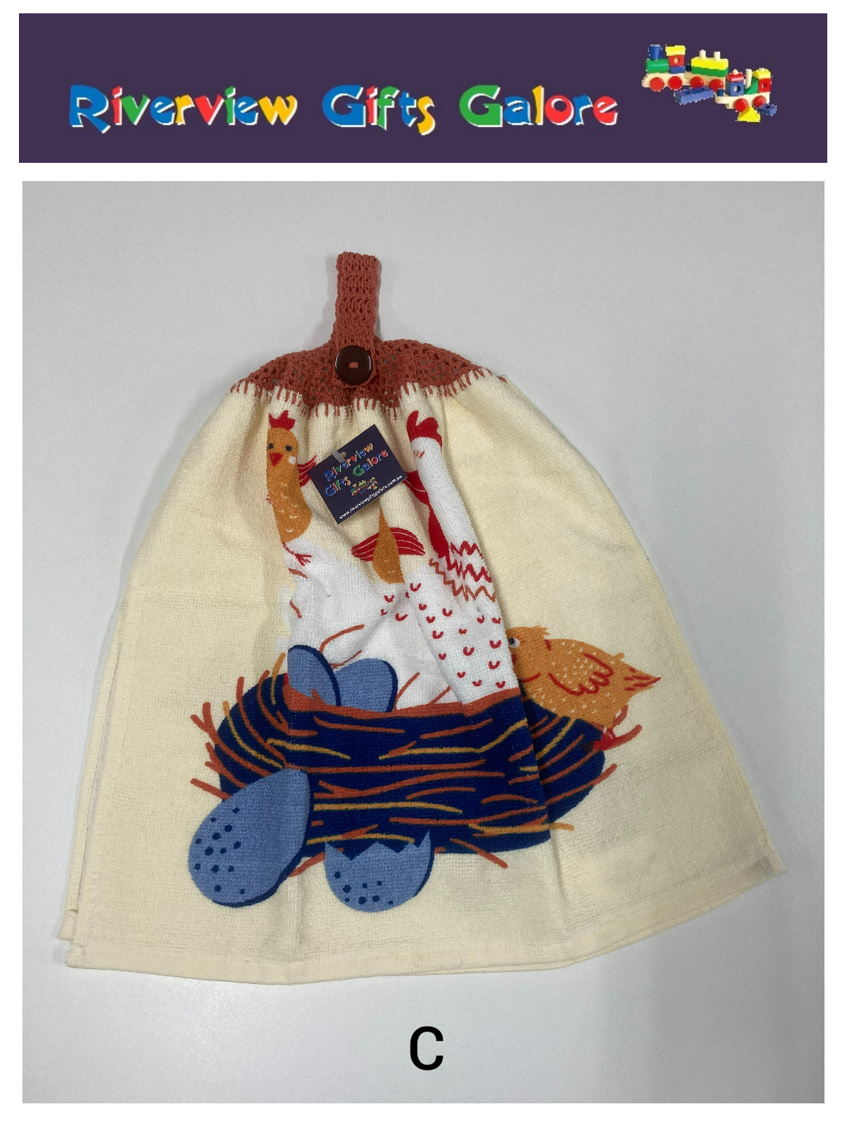 Crochet Top Hand Towel / Tea Towel (Double Thickness) - Chickens
