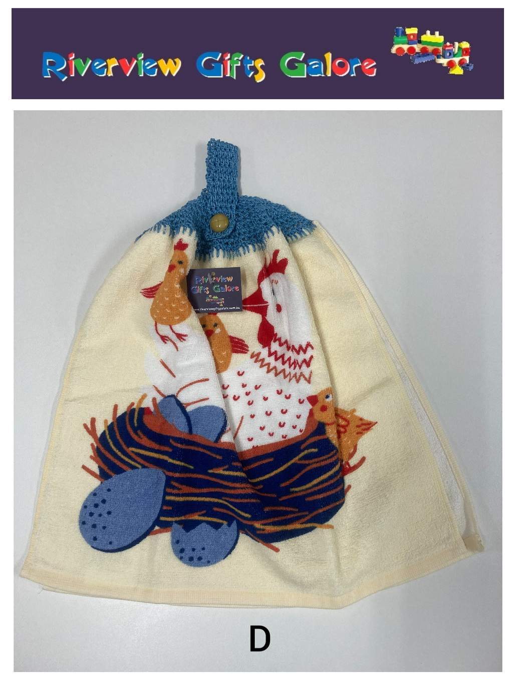 Crochet Top Hand Towel / Tea Towel (Double Thickness) - Chickens