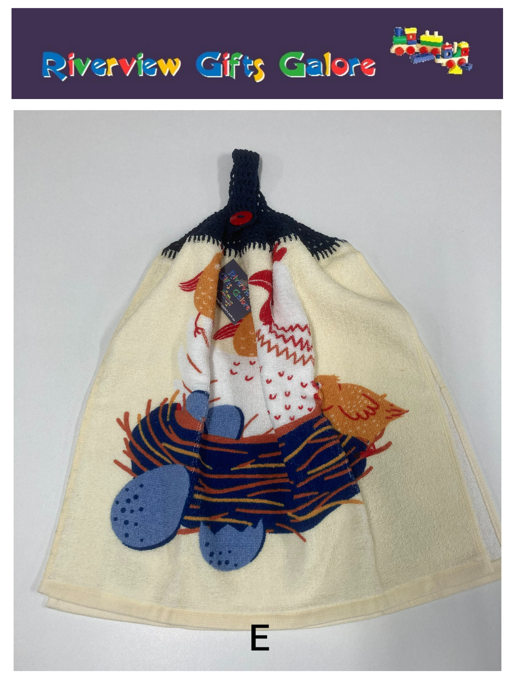 Crochet Top Hand Towel / Tea Towel (Double Thickness) - Chickens