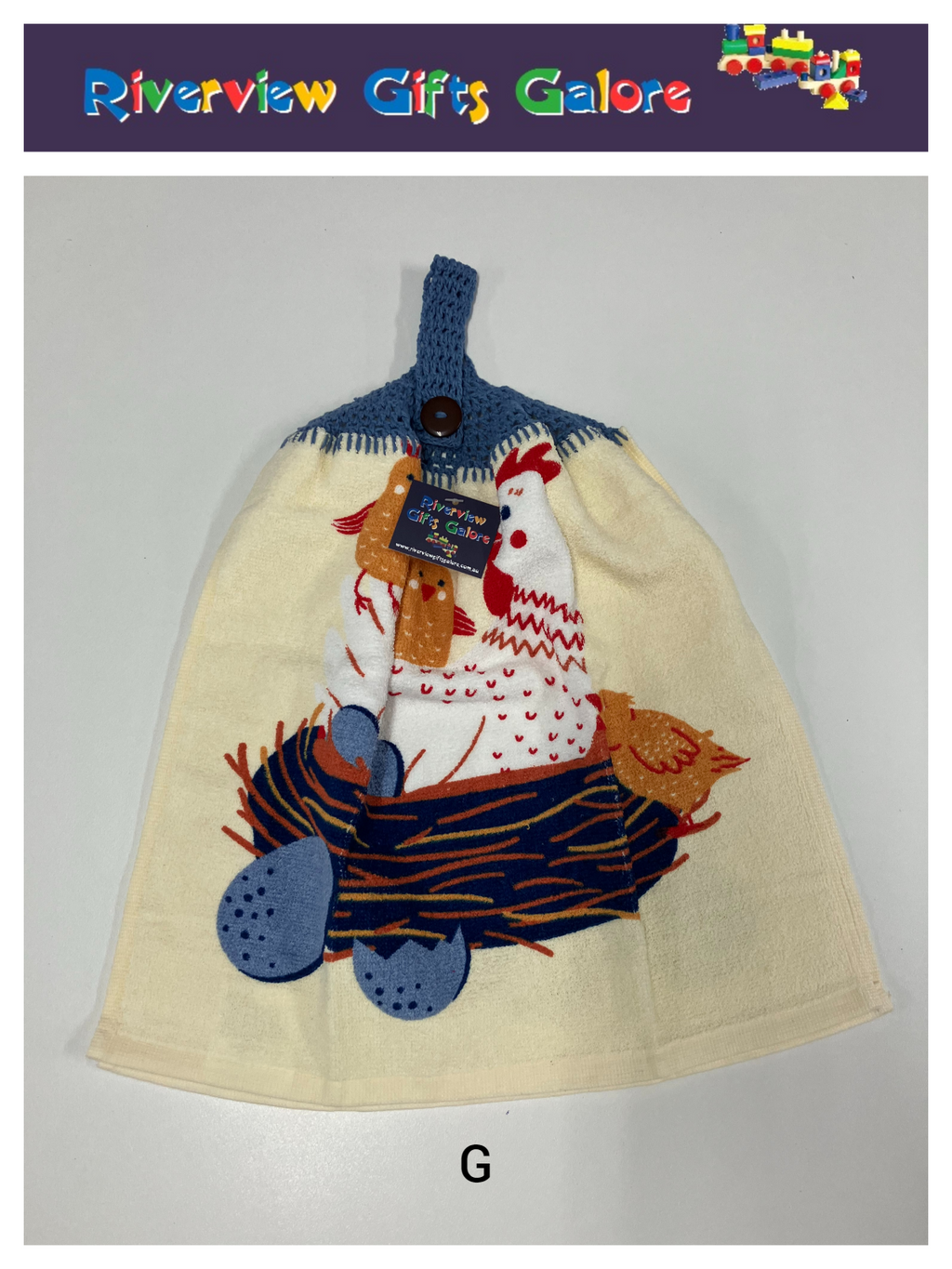Crochet Top Hand Towel / Tea Towel (Double Thickness) - Chickens
