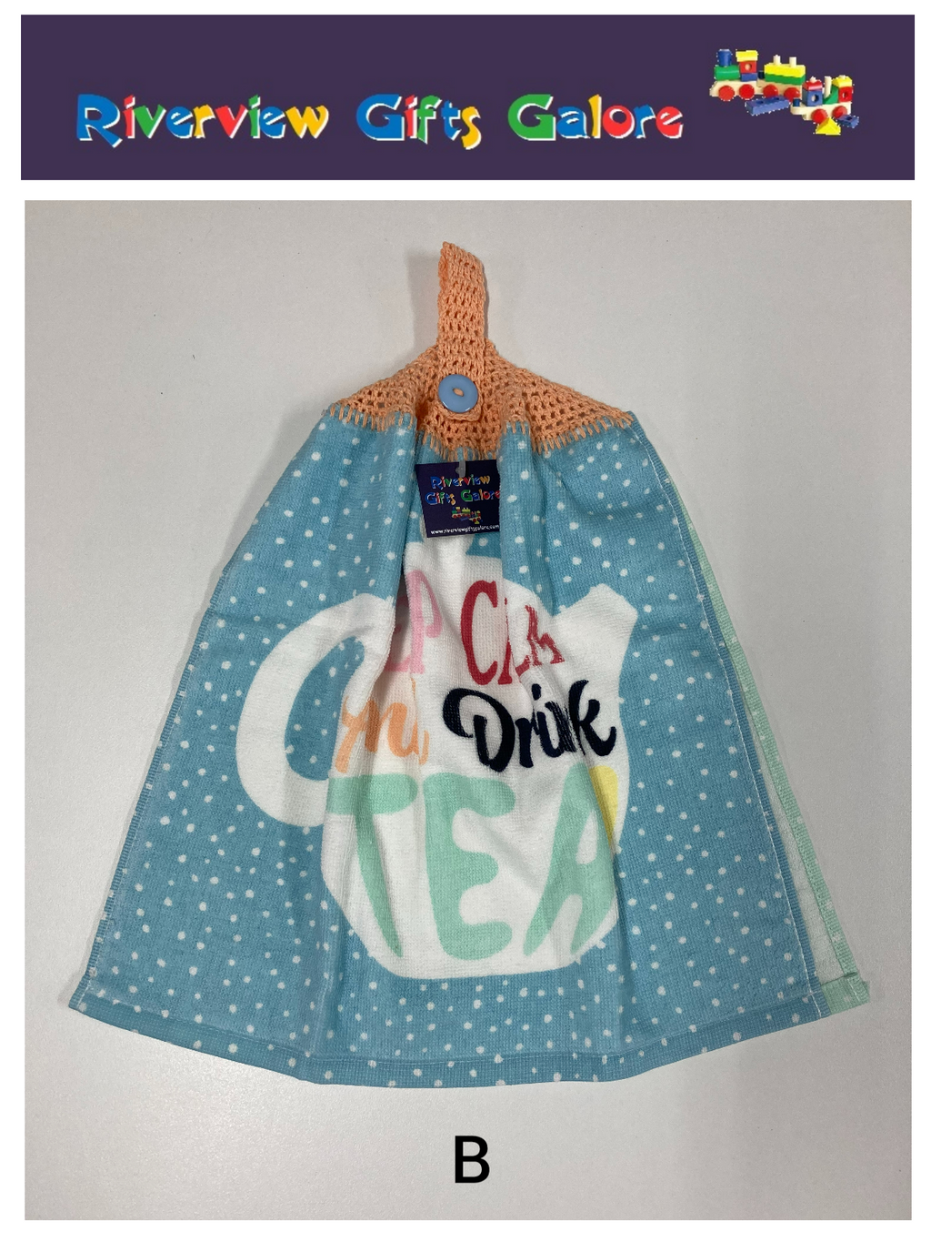 Crochet Top Hand Towel / Tea Towel (Double Thickness) - Keep Calm and Drink Tea