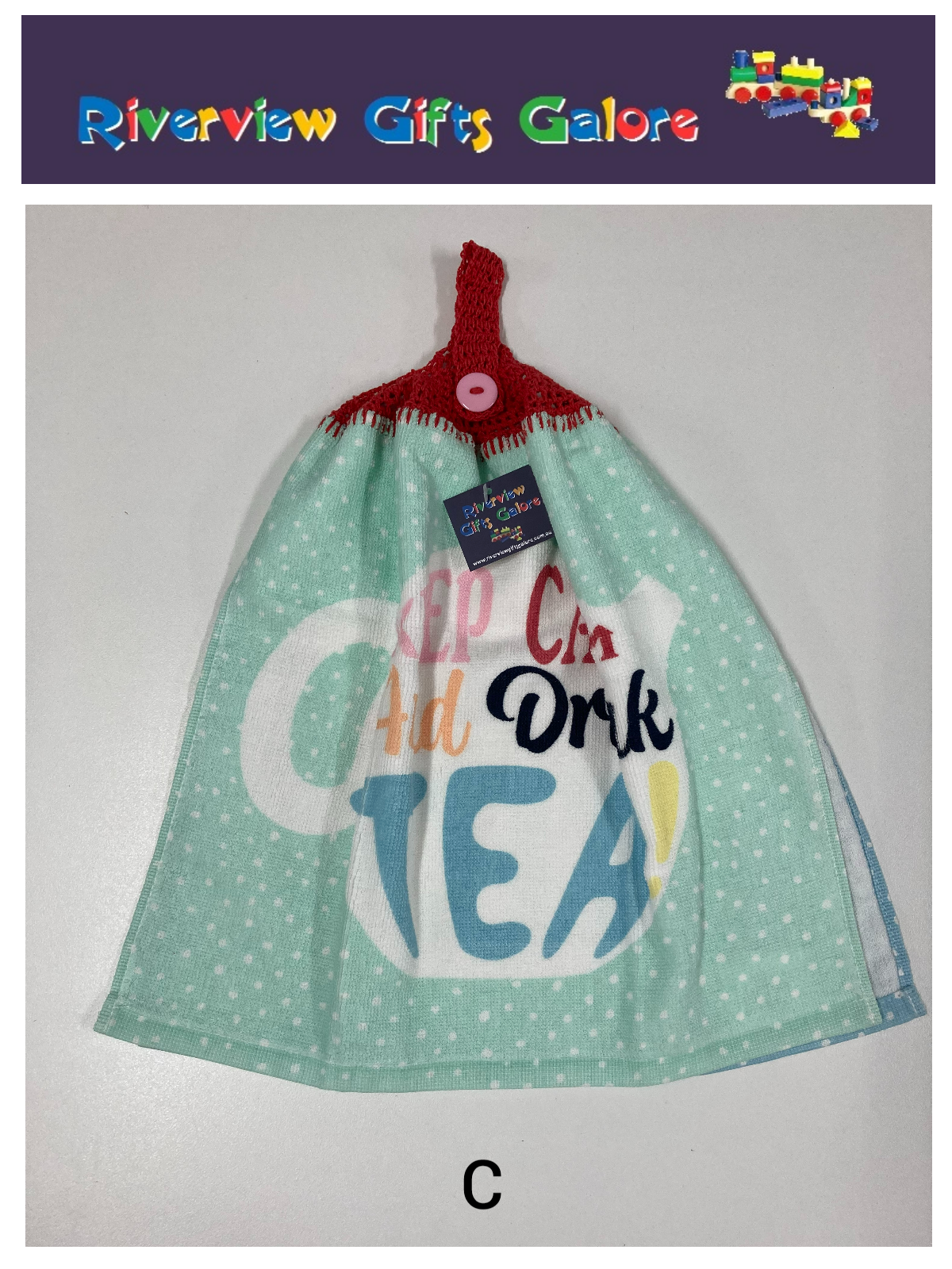 Crochet Top Hand Towel / Tea Towel (Double Thickness) - Keep Calm and Drink Tea