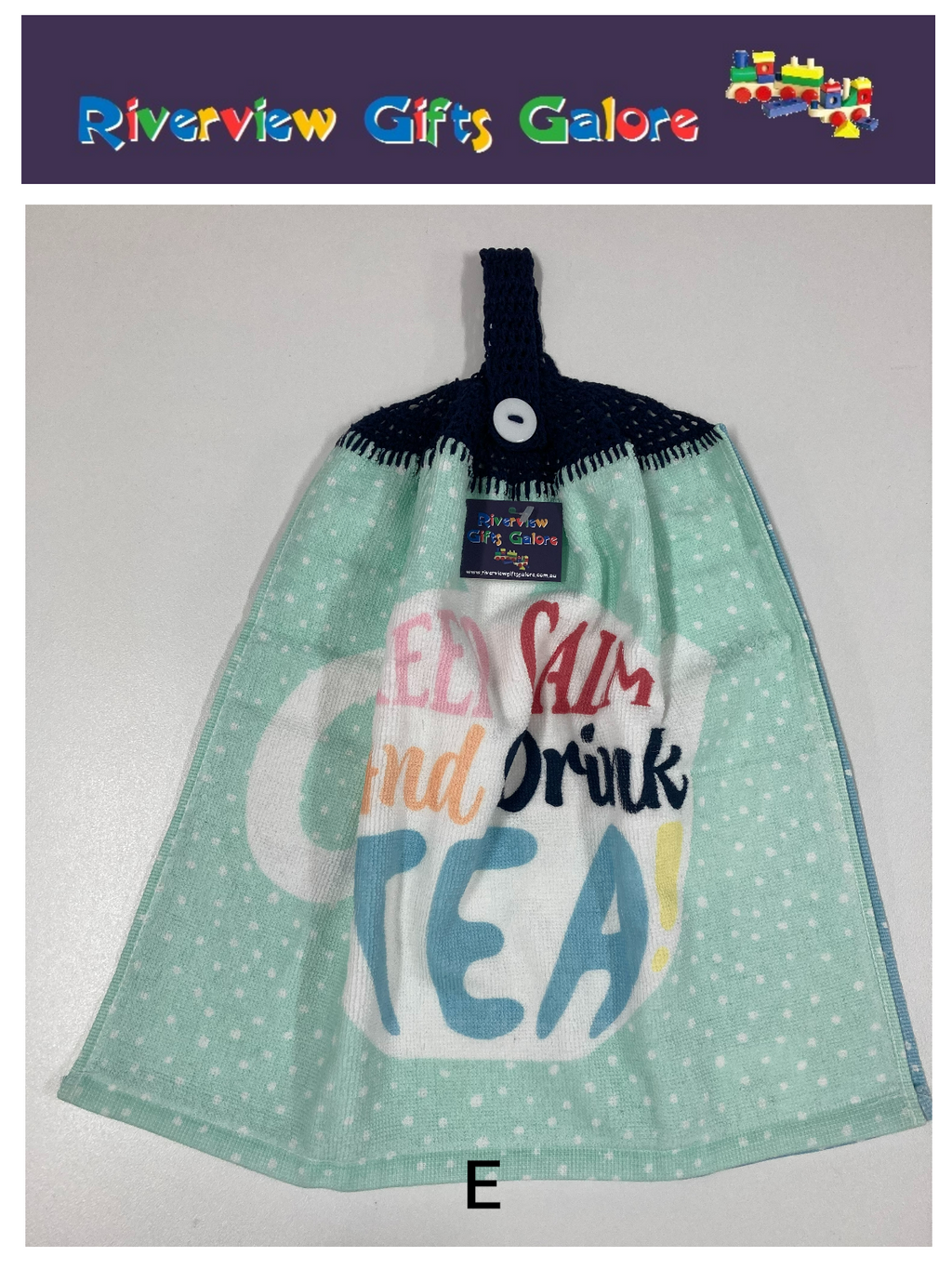 Crochet Top Hand Towel / Tea Towel (Double Thickness) - Keep Calm and Drink Tea