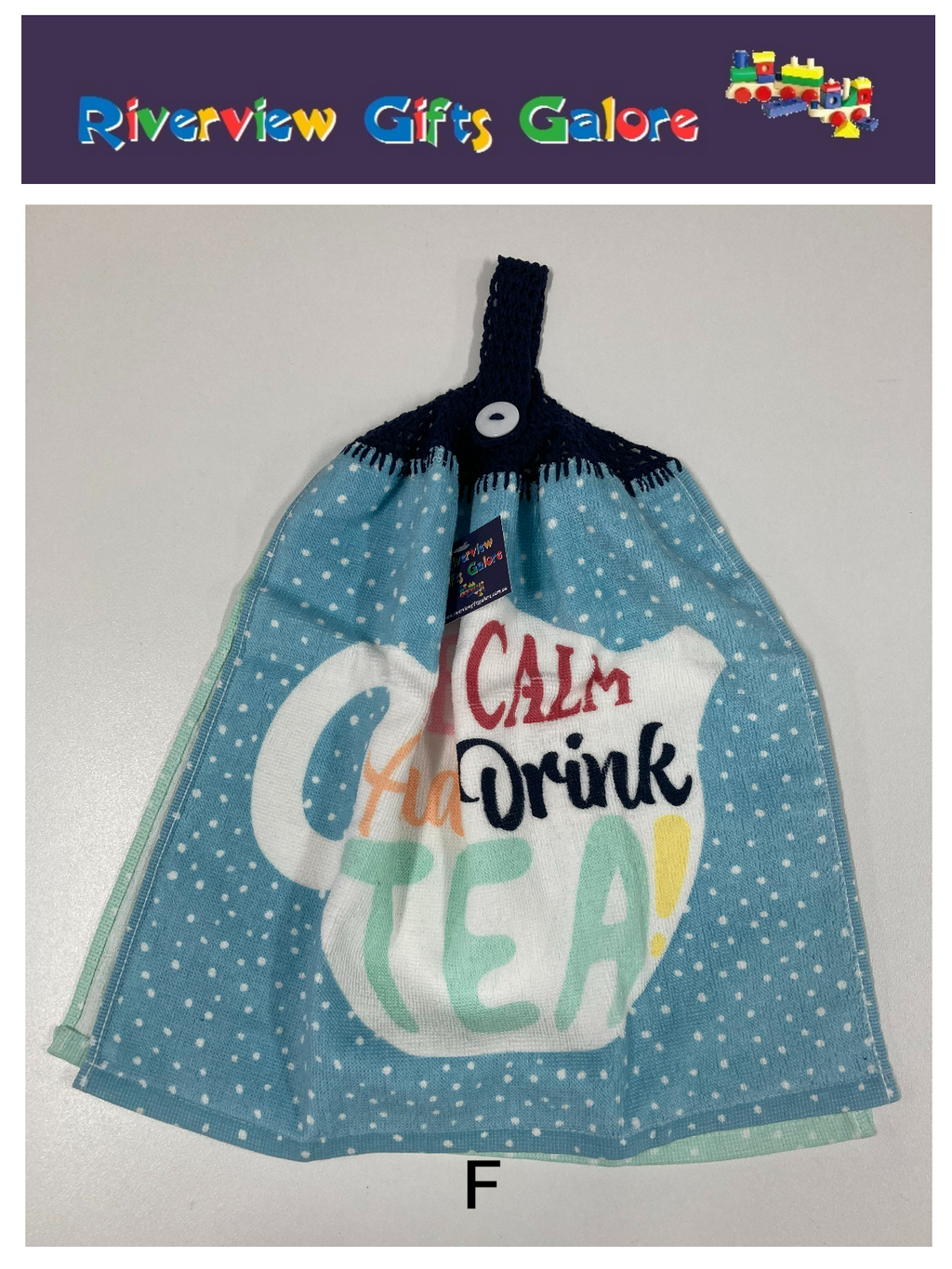 Crochet Top Hand Towel / Tea Towel (Double Thickness) - Keep Calm and Drink Tea