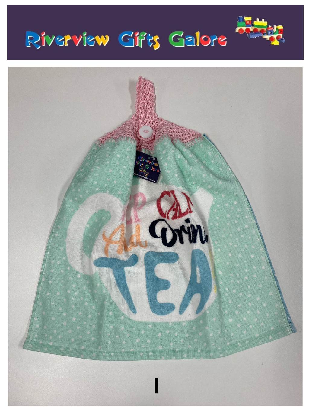 Crochet Top Hand Towel / Tea Towel (Double Thickness) - Keep Calm and Drink Tea