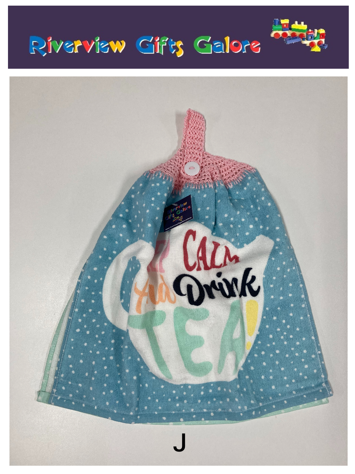 Crochet Top Hand Towel / Tea Towel (Double Thickness) - Keep Calm and Drink Tea