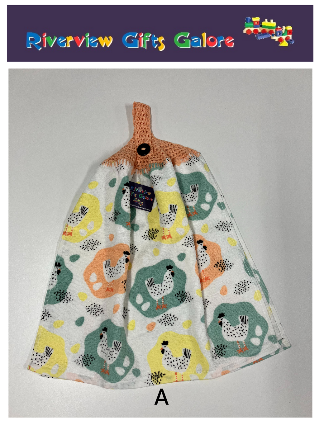 Crochet Top Hand Towel / Tea Towel (Double Thickness) - Chickens