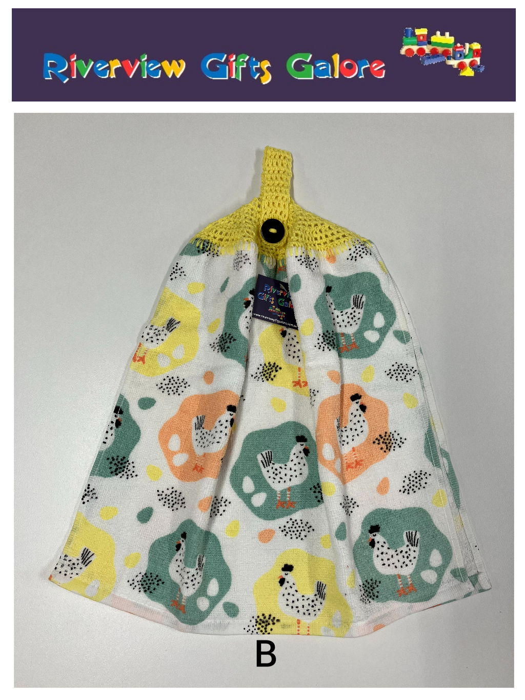 Crochet Top Hand Towel / Tea Towel (Double Thickness) - Chickens