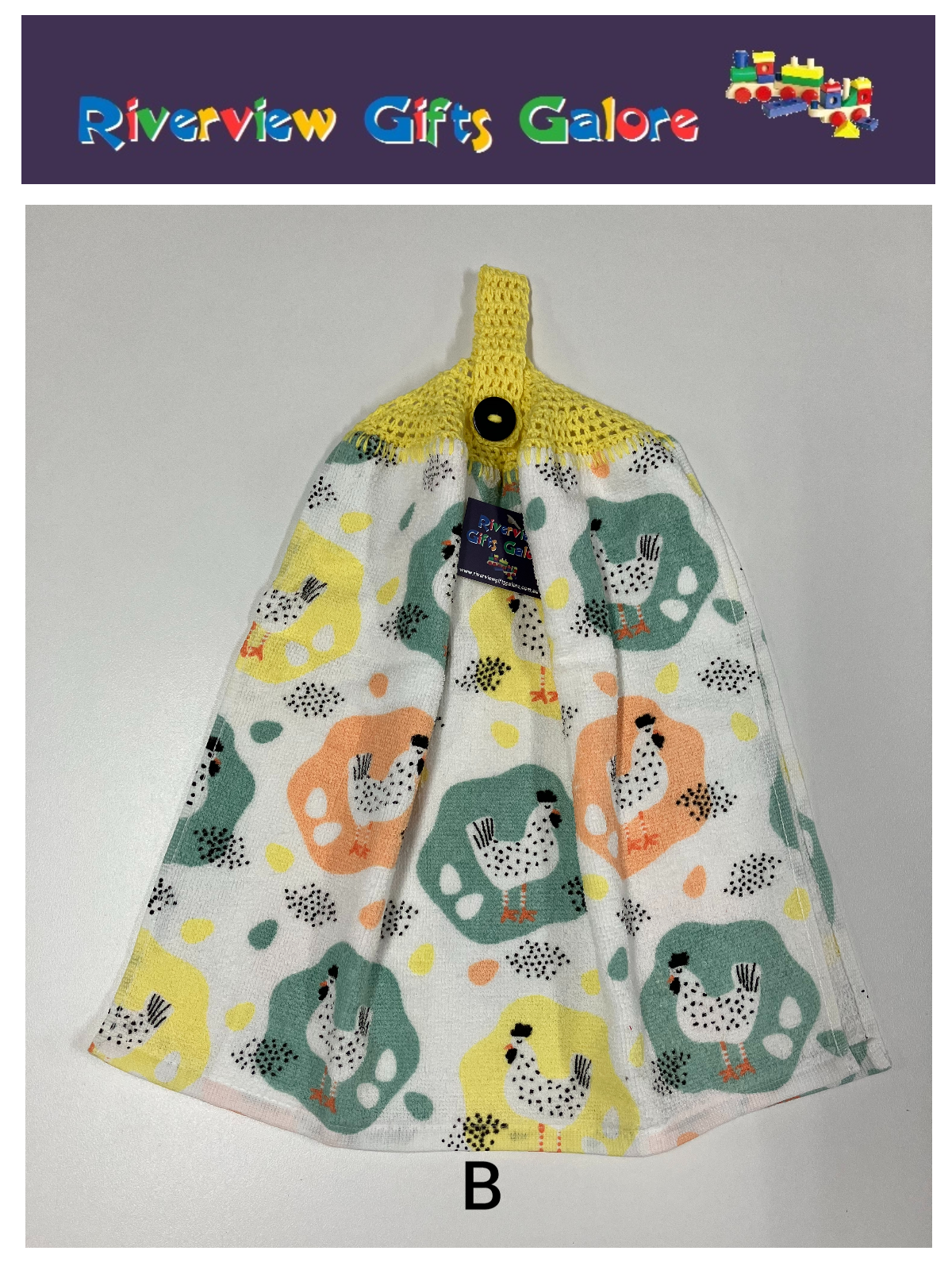 Crochet Top Hand Towel / Tea Towel (Double Thickness) - Chickens